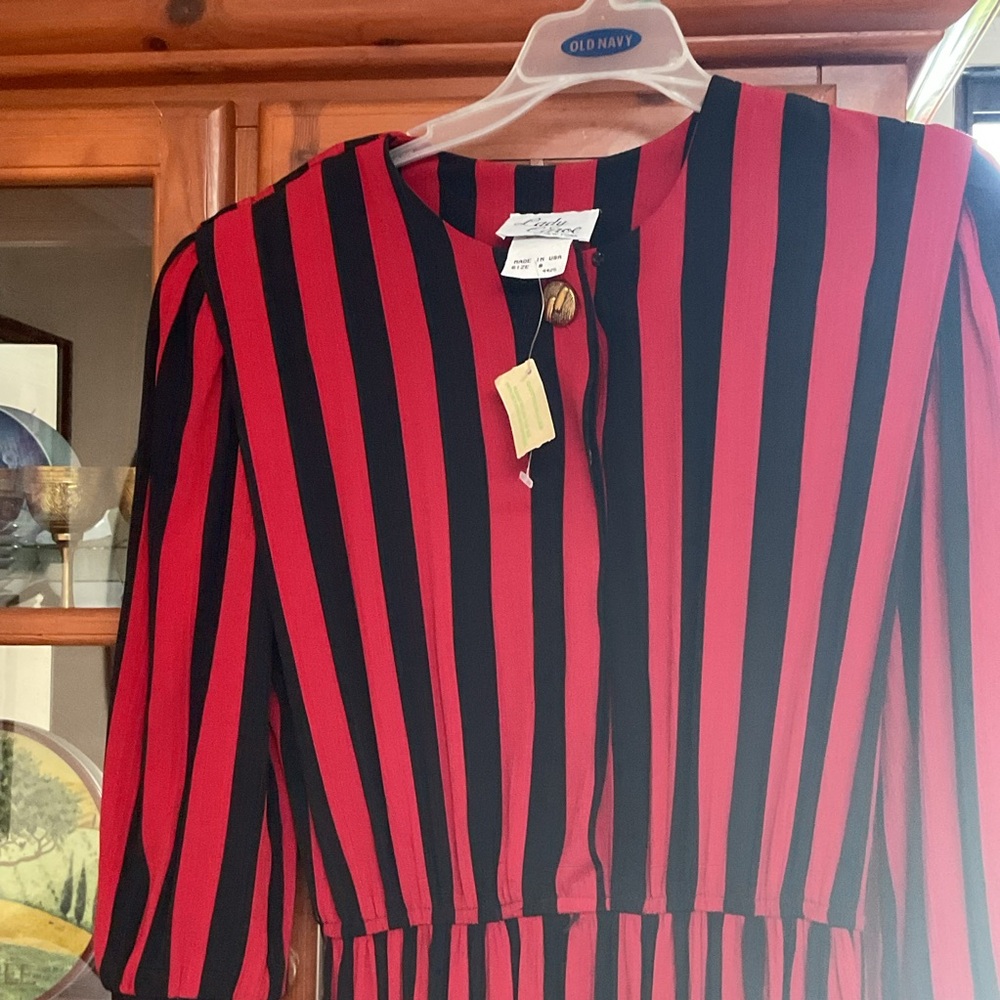 Gottschalks Vintage Red & Black Striped Long Dress - Size 8